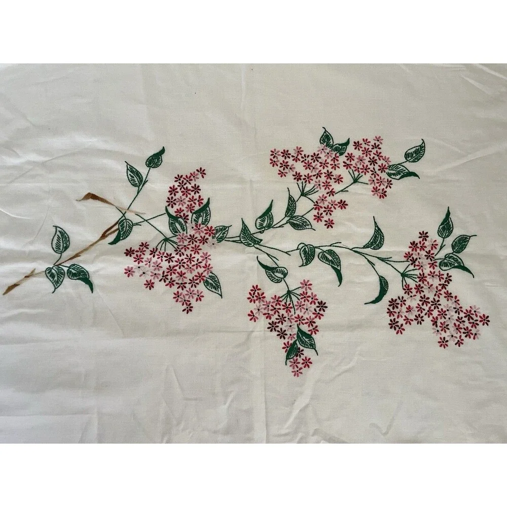 VTG Hand Embroidered Pink Pillowcase Set Floral Cottagecore Farmhouse Cotton